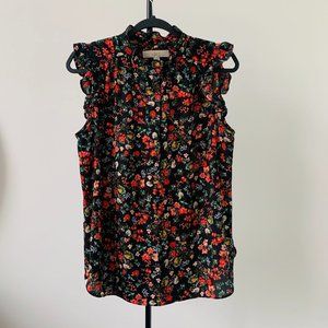 Loft Sleeveless Floral Ruffle Blouse